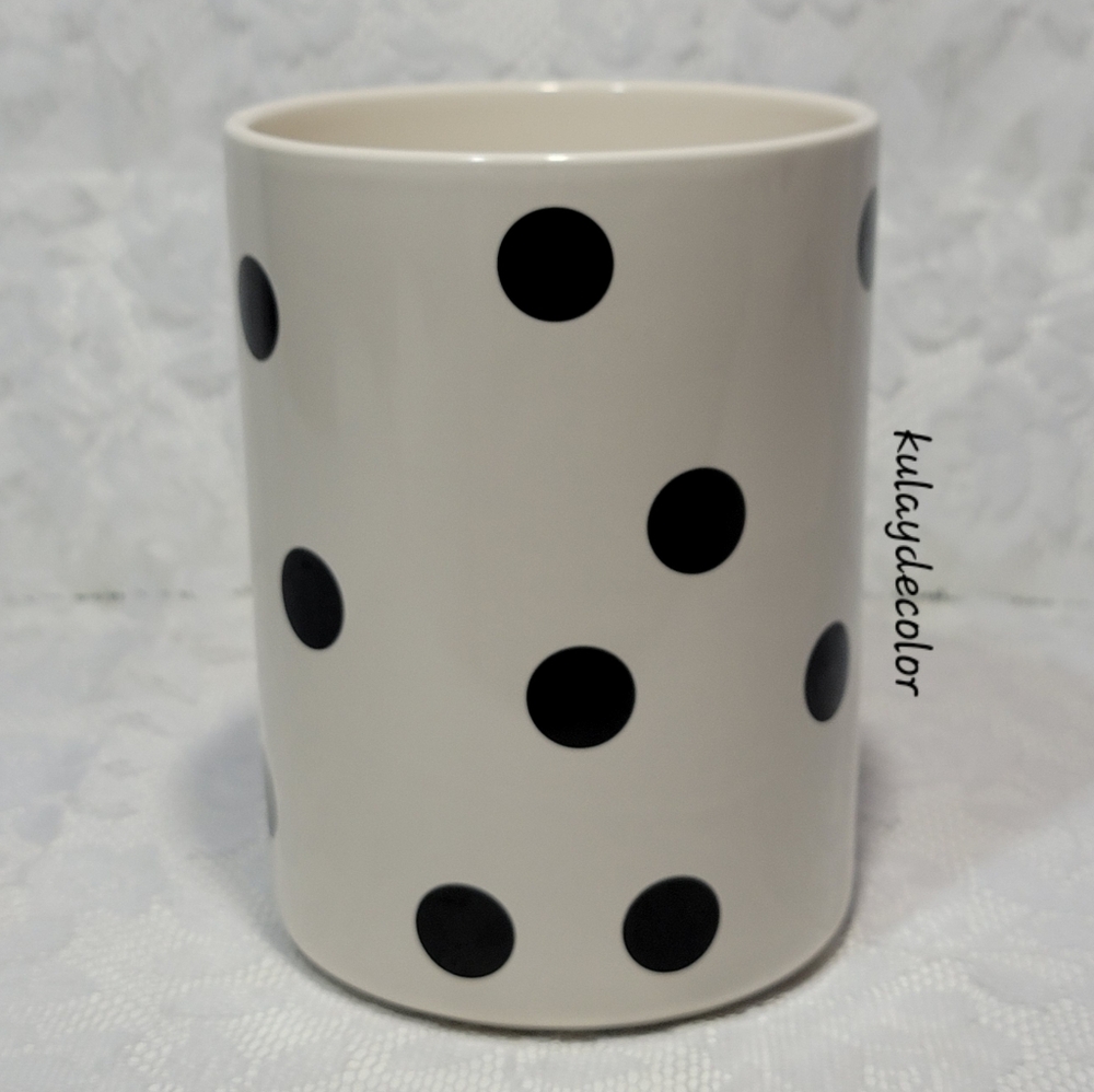 Kate Spade New York Lenox Polka Dot Utensil Holder Crock Black White Kitchen NEW